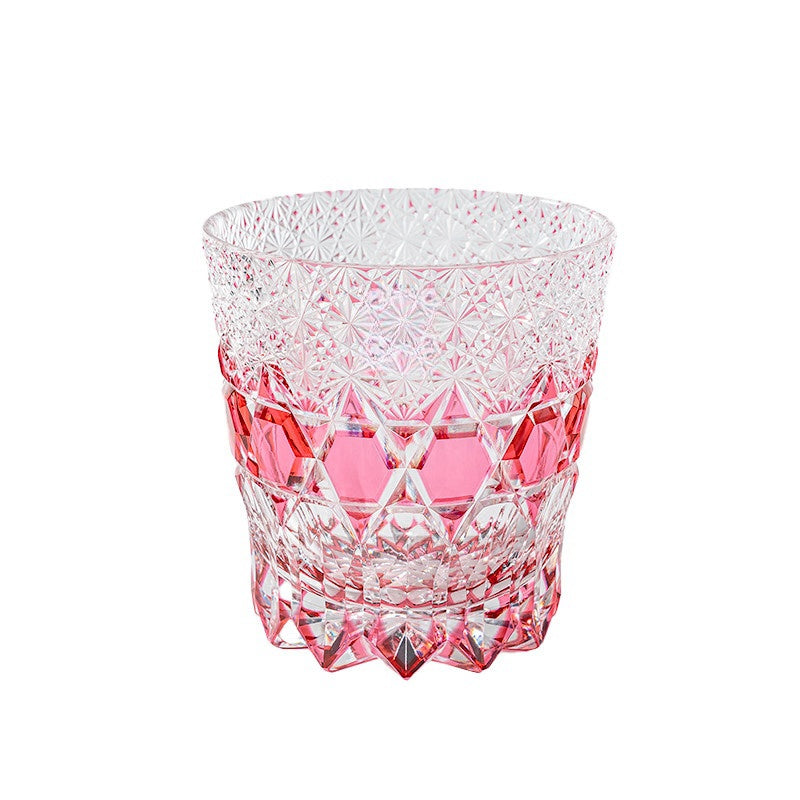 Whiskeyglas aus rosa Fluoritkristall